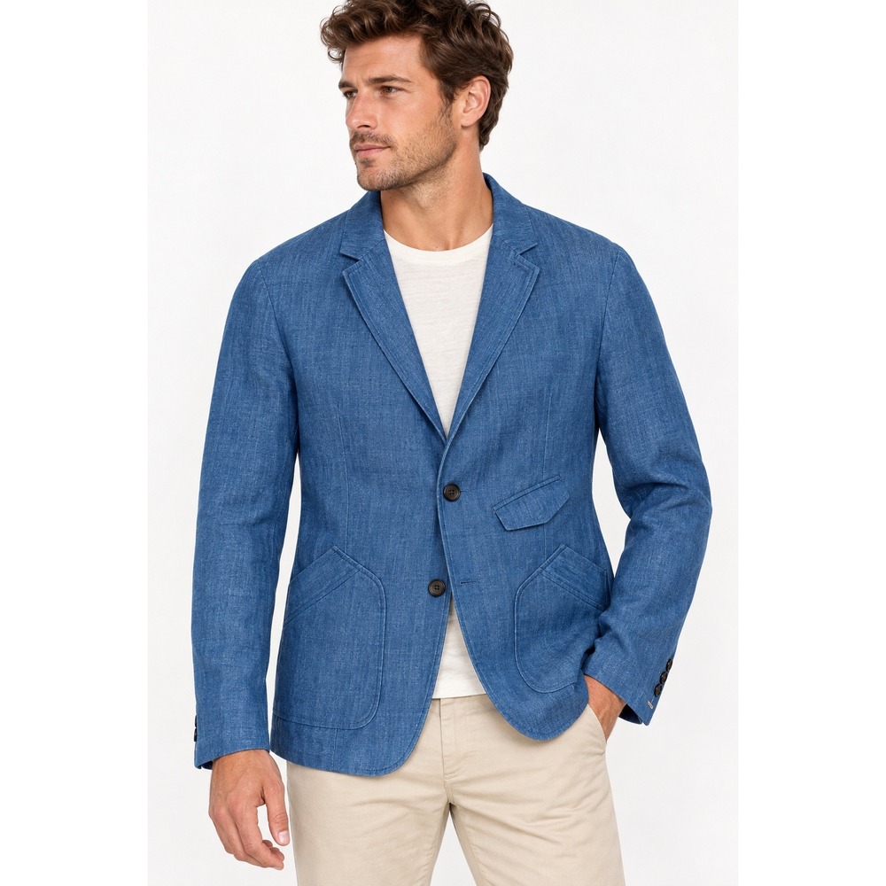 Timberland Men's Blazer Sport Coat Japanese Denim Linen Cotton Blue Large